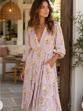Madewell Pink Floral Wrap Midi Dress Daisy Print Boho XS
